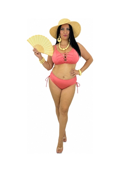 Büyük Beden Bağcıklı Göğüs Dekolteli Ayarlanabilir Askılı Yüksek Bel Yan Büzgülü Kadın Bikini Takım Mercan Büyük Beden Bağcıklı Göğüs Dekolteli Ayarlanabilir Askılı Yüksek Bel Yan Büzgülü Kadın Bikini Takım Mercan