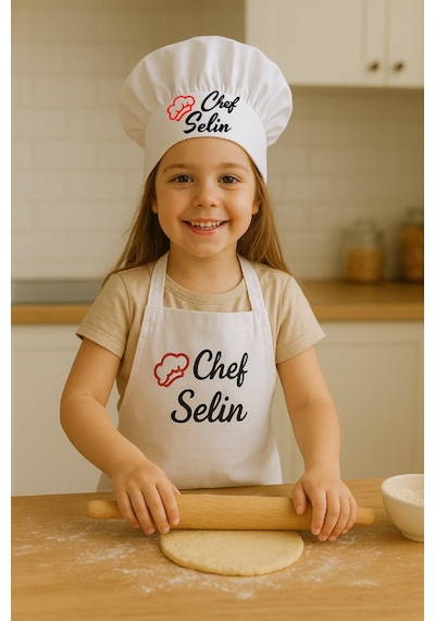 Chef Önlük Ve Şapka Baskı Ve Yaş Soru Kısmından Beyaz