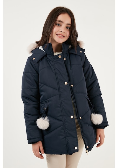 Lela Içi Peluş Astarlı Kapüşonlu Şişme Kız Çocuk Mont 6035034 Lacivert