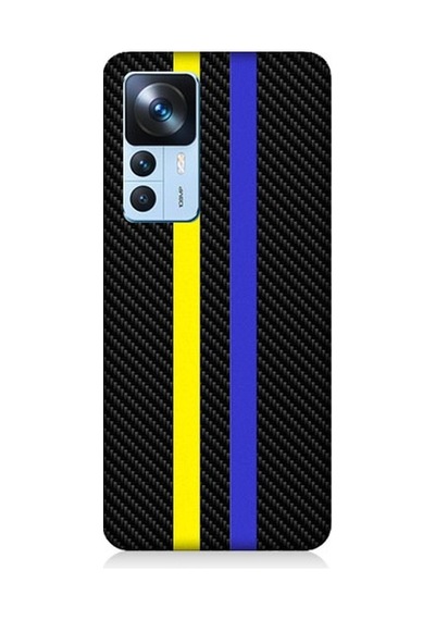 Xiaomi Mi 12t Pro Uyumlu Sarı Lacivert Karbon Motif Desenli Silikon Kılıf