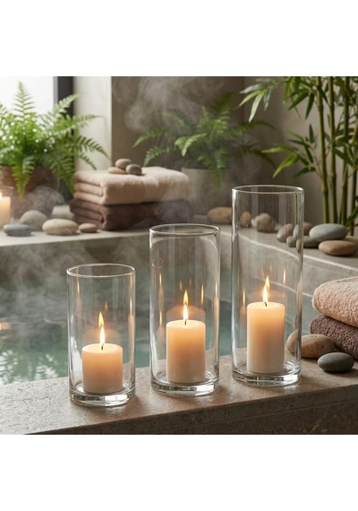 Kristal Berraklığında Saf Zarafet: 3 Lü El İşçiliği Silindir Set 15-20-25 Cm Beyaz