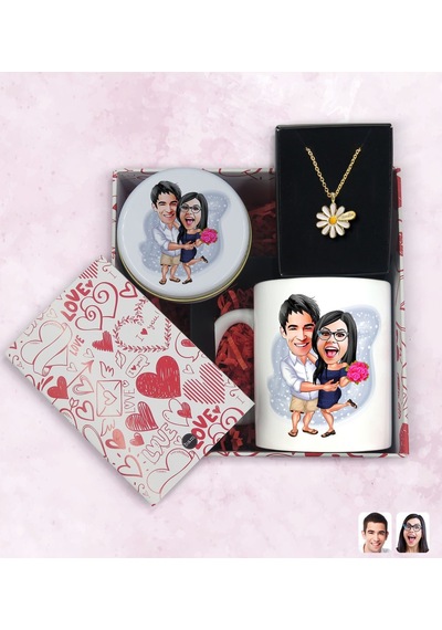 BK Gift Sevgiliye Özel Karikatürlü Kutuda Hediye Seti, Kupa Bardak, Sevgili Hediyesi, İsimli Papatya Kolye, Kokulu Mum,Yıl Dönümü Hediyesi-6