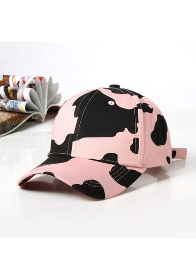 Valkyrie İnek Desenli Kadın Şapka Ayarlanabilir Baseball Cap Pembe Siyah Spor Günlük Unisex Pembe - Siyah