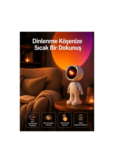 180 Derece Dönebilen Astronot Masa Ve Gece Lambası Projektör Çok Rnekli