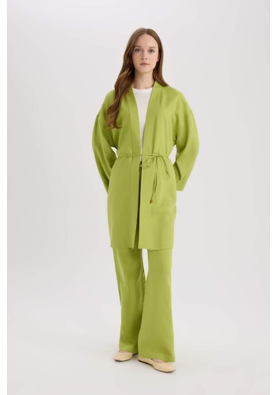 Defacto Relax Fit Kuşaklı Keten Karışımlı Kimono D8182ax25spgn698 Yeşil