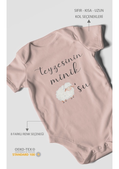 Teyzesinin Minik Kuzusu Baskılı Bebek Zıbını Çıtçıtlı Body 8 Renk %100 Pamuk Kısa Kol Pastel Pembe