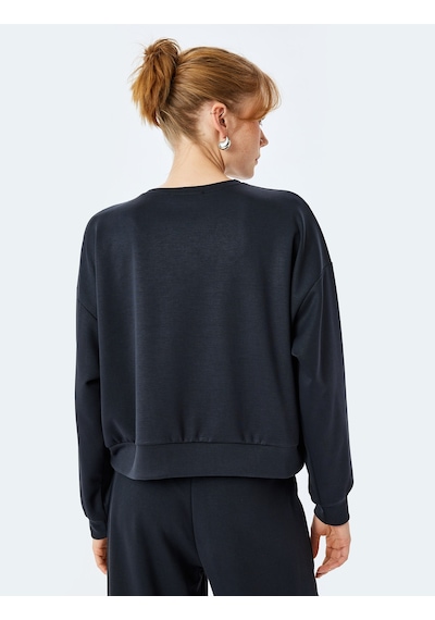 Koton Modal Kumaş Bisiklet Yaka Uzun Kollu Basic Sweatshirt Siyah 5sak10112ek Siyah