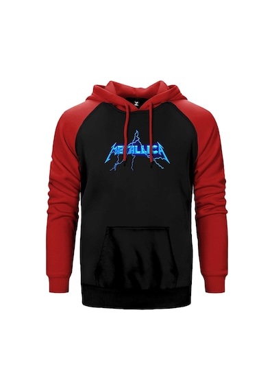 Metallica Logo Lightning Kırmızı Renk Reglan Kol Kapşonlu Sweatshirt Kırmızı