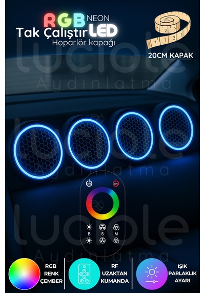 Onerous 4 Adet 20 Cm Rgb Led Hoparlör Kapağı, Uzaktan Kumandalı Çok Renkli