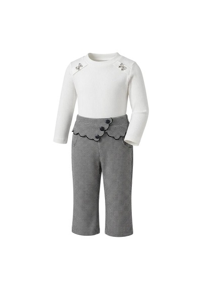 Mutlu Bebe Kız Çocuk Bayramlık Şık Takım Uzun Kollu Triko Üst Ve Ekose Pantolon 2 Li Kombin Beyaz Mutlu Bebe Kız Çocuk Bayramlık Şık Takım Uzun Kollu Triko Üst Ve Ekose Pantolon 2 Li Kombin Beyaz