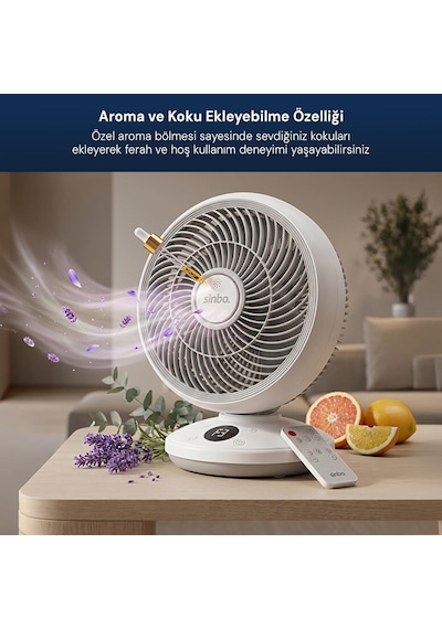 Sf-7702 Sessiz Masaüstü Vantilatör Kumandalı 1.5 Mt Kablolu Mini Fan Otomatik Salınımlı Aroma Hazneli Beyaz Dijital Çok Renkli