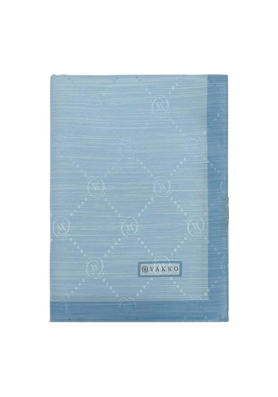Vakko Pamuk İpek Şal - Şeritli Monogram - Bebe Mavi