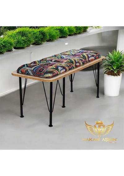 By Hakan Aşkın Metal Ayaklı Atlantik Lüx Bench Babyface Puf & Bench Tekli Rug Pattern Color 2025 Rrg Bbf