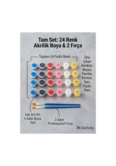 Akrilik Boya 24 Renk Boya Seti 4adet 6lı Boya 2adet Fırça Beyaz - 929317184 Beyaz