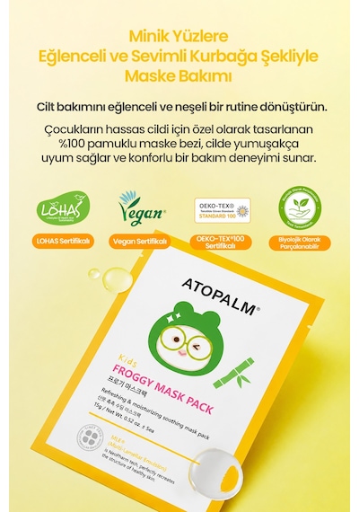 Çocuklara Özel Cilde Serinletici Etki Sunan Yaprak Maske Atopalm Froggy Mask Pack Kids