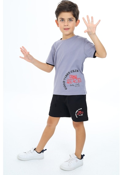 Toontoy Kids Toontoy Erkek Çocuk Baskılı Şortlu Takım Gri