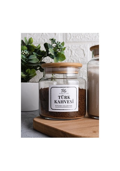 3 Lu Bambu Kapaklı Vakumlu Çay Şeker Türk Kahve Saklama Kavanoz Seti Şeffaf Şeffaf
