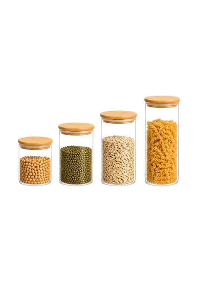 Bambu Kapaklı Cam Saklama Kavanozu Seti, 4&apos Lü, 200ml, 250ml, 300ml, 390ml, Borosilikat Cam, Sızdırmaz Silikon Conta 7009 Bambu Kapaklı Cam Saklama Kavanozu Seti, 4&apos Lü, 200ml, 250ml, 300ml, 390ml, Borosilikat Cam, Sızdırmaz Silikon Conta 7009