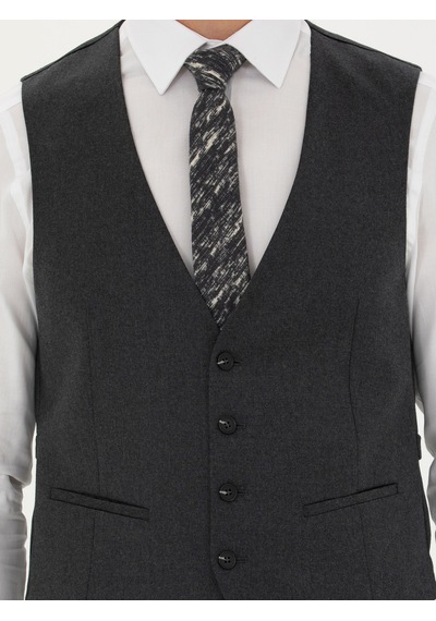 Cacharel Antrasit Slim Fit Yün Karışımlı Klasik Yelek Gri