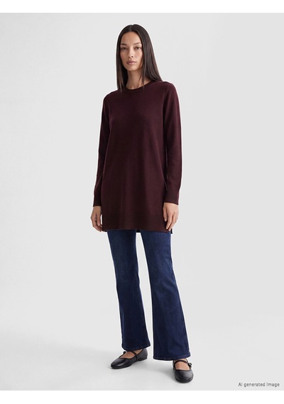 Lc Waikiki Lc Waıkıkı Bordo Bisiklet Yaka Kadın Triko Tunik