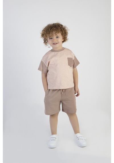 Harika Kids Erkek Çocuk Kahve Desen Kısa Kollu Şortlu Basic Alt Üst Takım 001