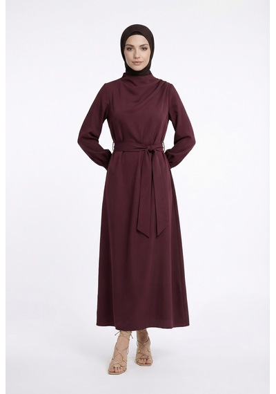 Armine Trend Drape Detaylı Belden Kuşaklı Elbise Mürdüm 26yt904