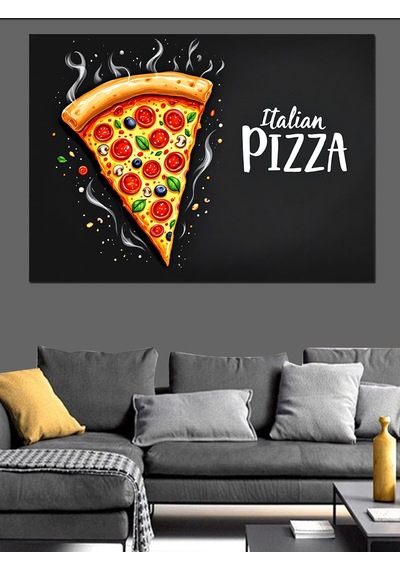 İtalyan Lezzetli Pizza İllüstrasyonu Dekoratif Kanvas - Mdf Ahşap Tablo