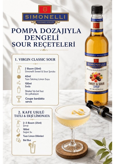 Simonelli Tatlı & Ekşi Sweet & Sour Kahve ve Kokteyl Şurubu 700 ML + Pompa