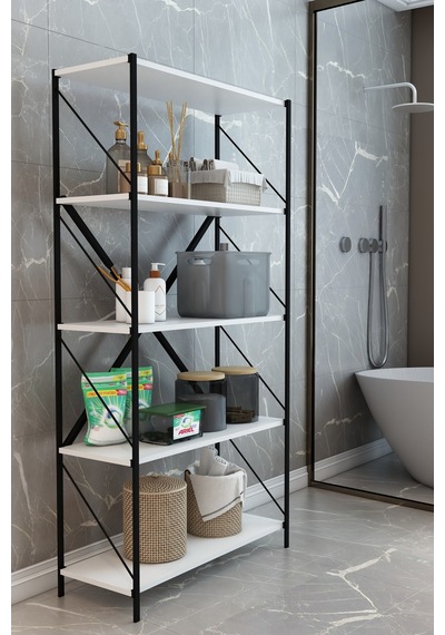 Stone Banyo Rafı Deterjan Rafı Çok Amaçlı Dekoratif Depolama Rafı 150 Cm Beyaz
