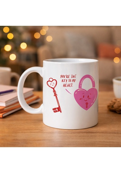 Model 27 You Re The Key To My Heart Tasarımlı Porselen Kupa - Sevgiliye Arkadaşa Özel Anlamlı Hediye Renkli