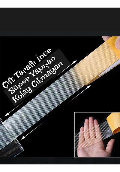Çift Taraflı Örgülü Kuvvetli Bant - Halı Kaydırmaz - Dekor Yapıştıran - Geniş Kullanım Alanı - 10 Mt