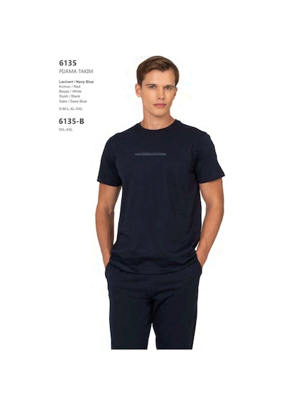 Pierre Cardin 6135 Erkek Kısa Kollu Bisiklet Yaka Pijama Takımı-lacivert