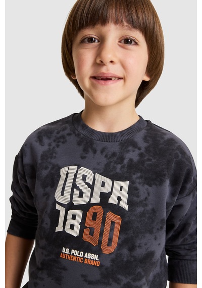 U.S. Polo Assn. Erkek Çocuk Antrasit Bisiklet Yaka Batik Desenli Yazı Baskılı Eşofman Takımı 50334092-vr046 SIYAH