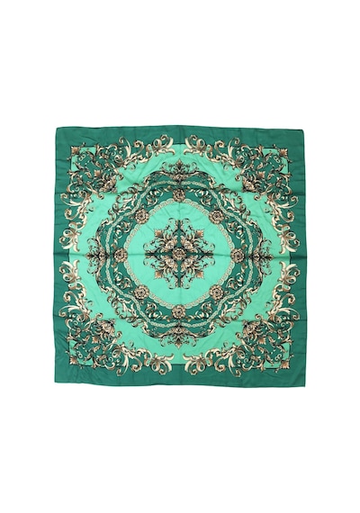 Tikitonki Zümrüt Yeşili Kare Kesim Çiçek Desenli Eşarp - 90x90 Yeşil Yeşil