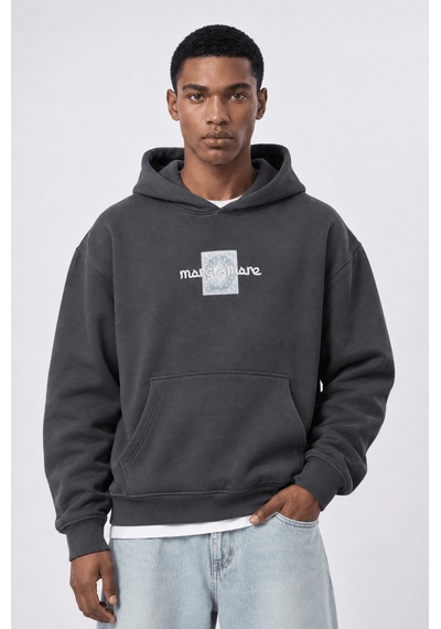 Respire Erkek Sky Patch Detaylı Oversize Hoodie Füme