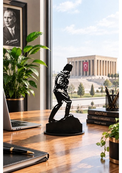 Atatürk Figürlü Metal Biblo 23 Cm Dekoratif Masaüstü Atatürk Silüeti Ofis Ve Çalışma Masası Dekoru