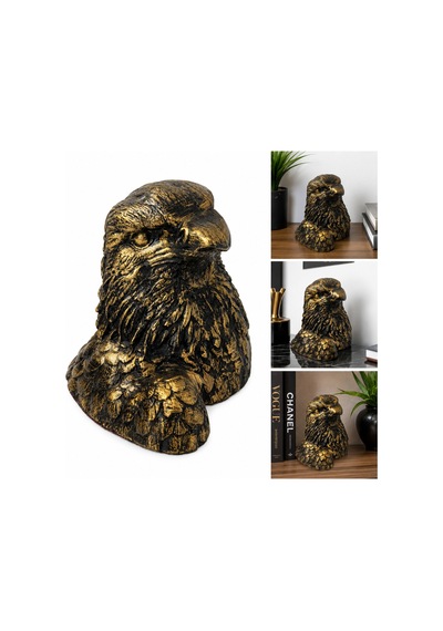 Antik Eskitme Kartal Başı Biblo - Taş Tozu Dekoratif Heykel 16x15 Cm