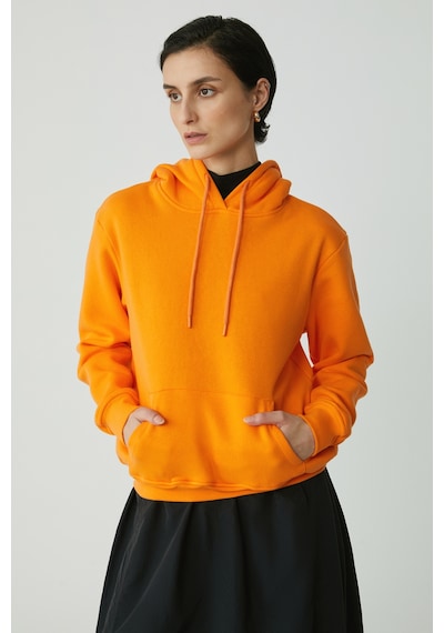 Ethıquet Diane Kadın İçi Polarlı Yumuşacık Comfort Fit Kapüşonlu Turuncu Sweatshirt