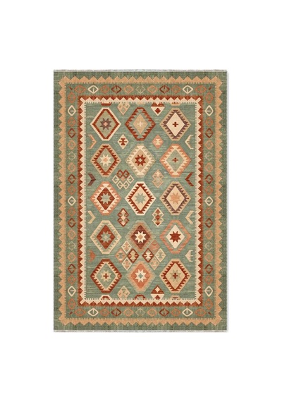 Dekoratif Halı Kaymaz Taban Leke Tutmaz Yıkanabilir Kilim Özel Ölçü Salon Halısı 3055 Çok Renkli