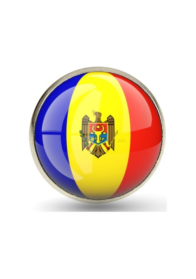 Moldova Moldova Bayrak Rozeti - Paslanmaz Çelik Yuvarlak Yaka Rozeti Çok Renkli