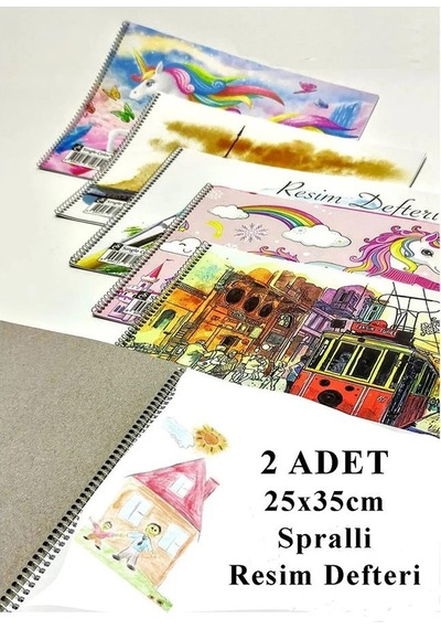 Resim Defteri 15 Yaprak 25x35 Cm 2 Adet Spiralli Orta Boy Resim Defteri Karton Kapak 110 Gr Öğrenci Okul