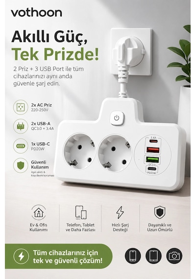 Bkl-502 Akım Korumalı 2li Priz 2 Usb Ve 2 Type-c Çıkış 4000w Hızlı Şarj Duvar Tipi Dokunmatik Led Aydınlatmal 0