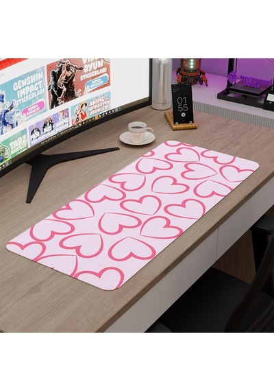 Kalp Desenli Dikişli Kenar Oyuncu Gaming Mouse Pad Kauçuk Kaymaz Taban Mousepad V3, 70x30 Xl
