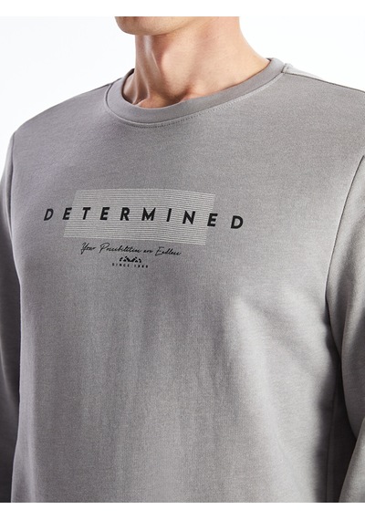 Lcwaıkıkı Classic Gri Bisiklet Yaka Uzun Kollu Baskılı Erkek Sweatshirt