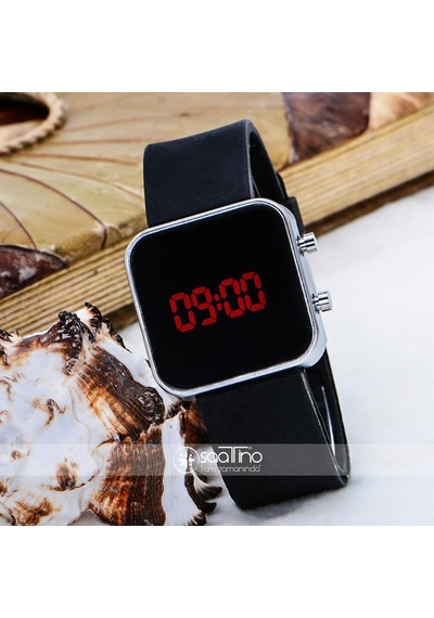 Spectrum Siyah Silikon Kordonlu Mini Gümüş Renk Çelik Kasa Unisex Model Dijital Saat St-303623 Siyah