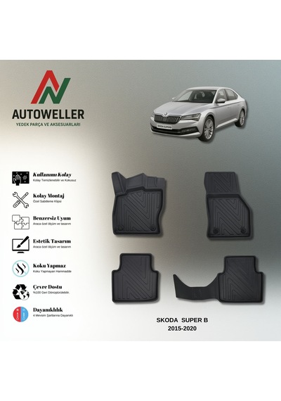 Skoda Superb 2015-2023 Uyumlu Havuzlu Oto Paspas