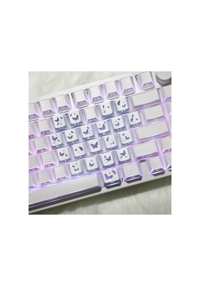 Leaven Kelebek Desenli Kare Tasarım Keycap Tuş Takımı Pbt - Rgb Uyumlu Işık Geçirgen - Beyaz