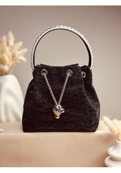 Elora Atelier Taş Detaylı Büzgülü Siyah Çanta Çok Renkli