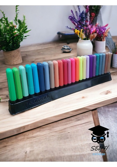 Penmark 24 Renk Plastik Standlı Fosforlu Kalem Seti İşaretleme Kalem Seti Highlighter Çok Renkli