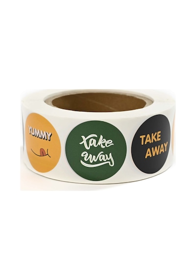 Yapışkanlı Pp Film Etiket 45 Mm Take Away Yeşil + Take Away Siyah + Yummy Turuncu Desenli 1000'li